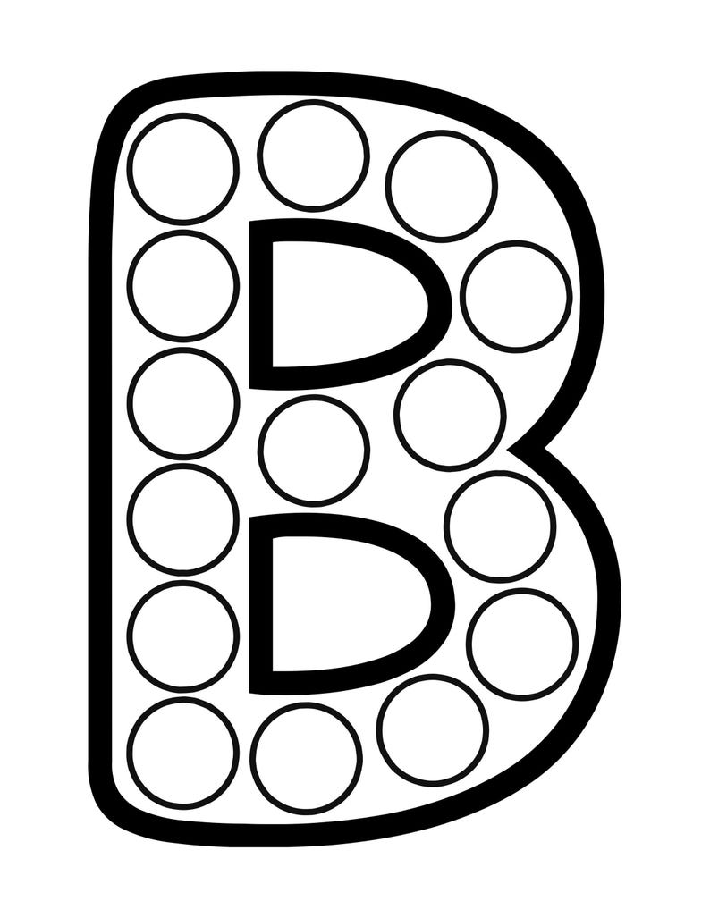 A black and white outline of the uppercase letter B filled with blank circles along the stem and loops.