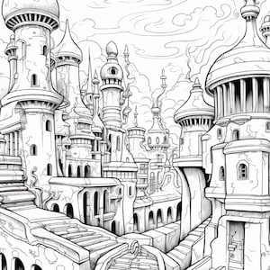 Fantasy City Coloring Book | Whimsical Rainbow Pages, Magical World (PDF Download) image 11