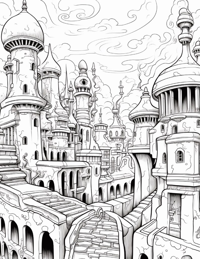 Fantasy City Coloring Book | Whimsical Rainbow Pages, Magical World (PDF Download) image 11