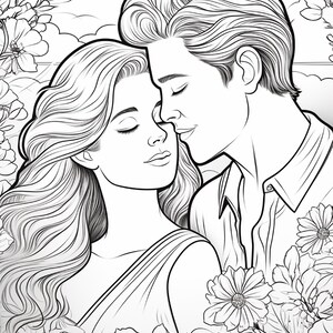 Romantic Couples Coloring Book | 300 Pages Floral Illustrations (Digital Download) image 12