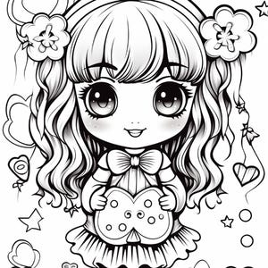 100 vrolijke en makkelijke kleurplaten | Kawaii liefdesboek voor stelletjes (digitale download) afbeelding 5