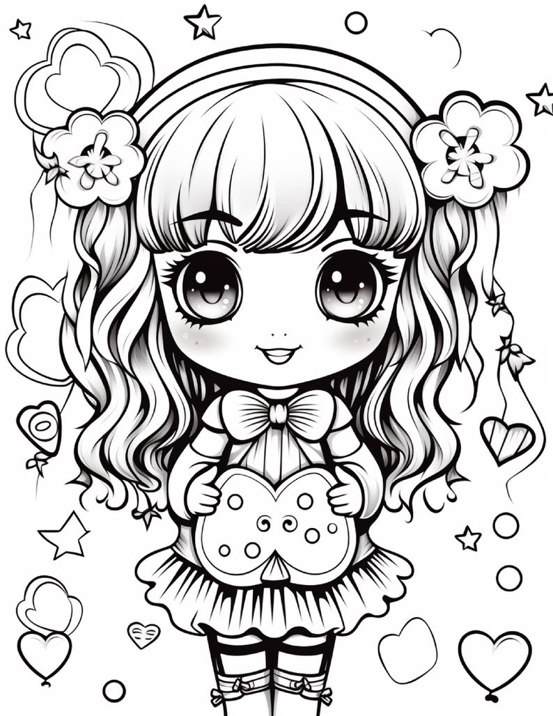 100 vrolijke en makkelijke kleurplaten | Kawaii liefdesboek voor stelletjes (digitale download) afbeelding 5