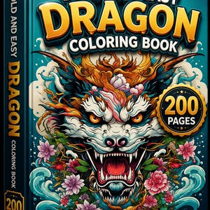 Libro para colorear de dragones sencillos y llamativos / 200 páginas / Arte fantástico (Descarga digital) imagen 1