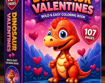 Libro da colorare di dinosauri per San Valentino / 107 pagine facili e colorate (download digitale)