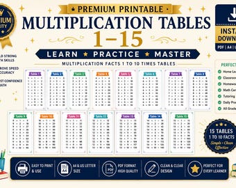 Multiplication Tables 1–15 Worksheets, Printable Times Tables PDF