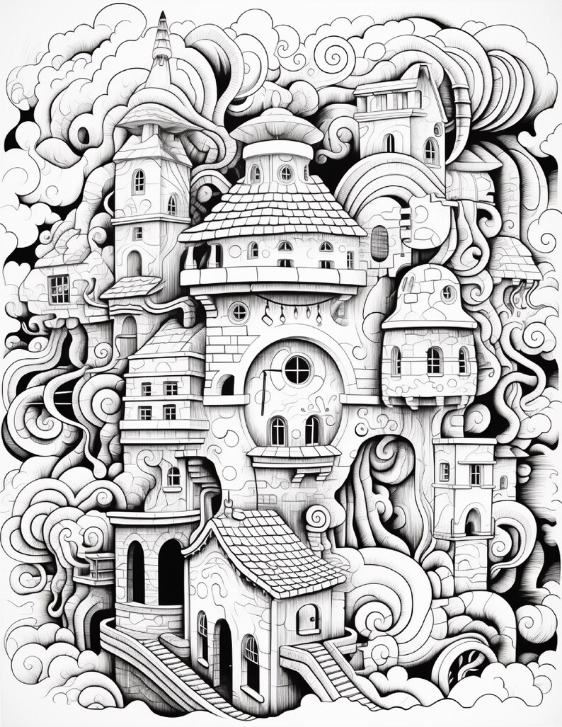 Fantasy City Coloring Book | Whimsical Rainbow Pages, Magical World (PDF Download) image 4