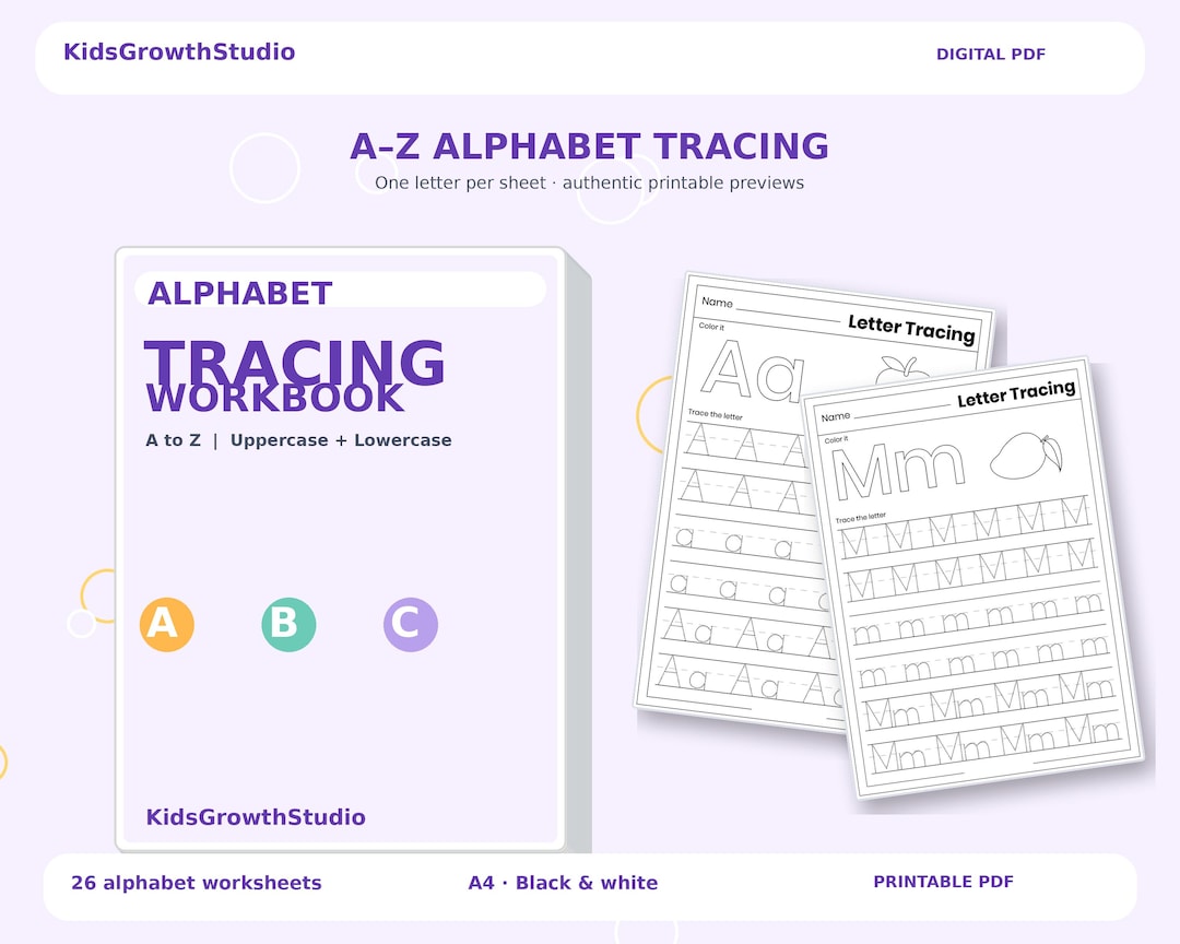 Alphabet Tracing Worksheets A-Z | 26 Uppercase and Lowercase Letter