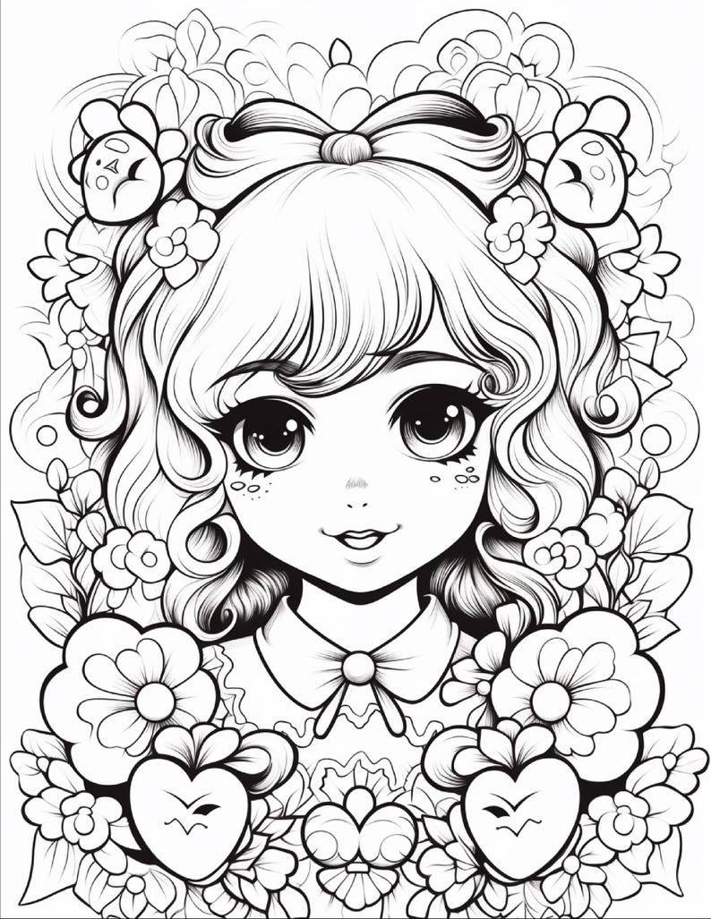 100 vrolijke en makkelijke kleurplaten | Kawaii liefdesboek voor stelletjes (digitale download) afbeelding 16