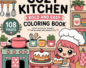 Cozy Kitchen Coloring Book | 108 Bold Easy Pages (Digital PDF)