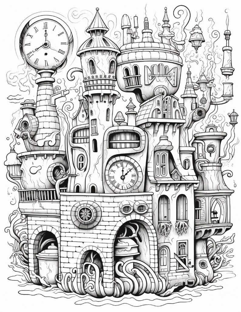 Fantasy City Coloring Book | Whimsical Rainbow Pages, Magical World (PDF Download) image 10