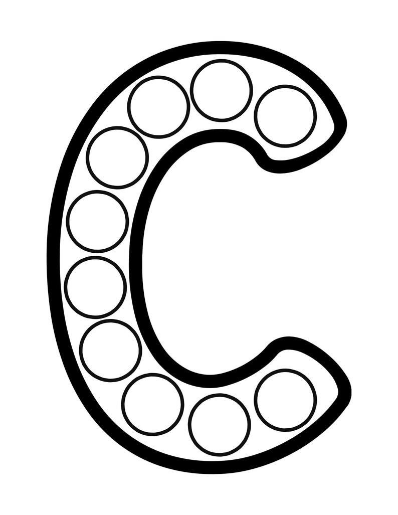 A black and white outline of the uppercase letter C filled with blank circles along its curved shape.