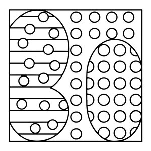May include: A black and white graphic design featuring the number 30. The number 3 is filled with horizontal lines and small circles, while the number 0 is filled with a grid of circles. The background is also filled with a grid of circles.