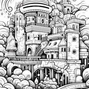 Fantasy City Coloring Book | Whimsical Rainbow Pages, Magical World (PDF Download) image 14