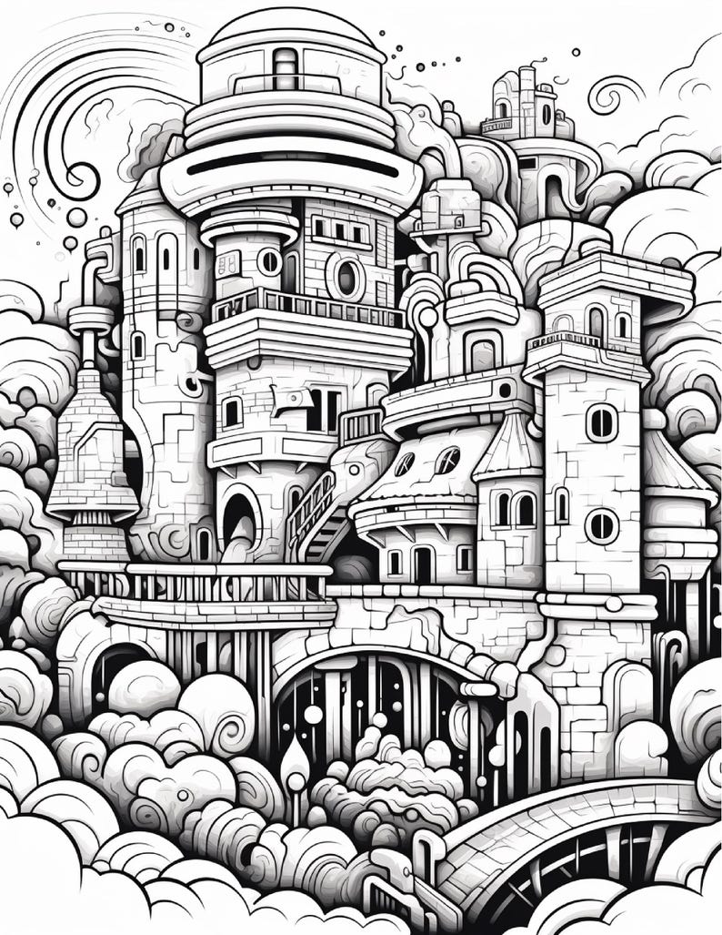 Fantasy City Coloring Book | Whimsical Rainbow Pages, Magical World (PDF Download) image 14