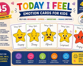 Emotion Face Cards, 45-Page Printable PDF for SEL Activities