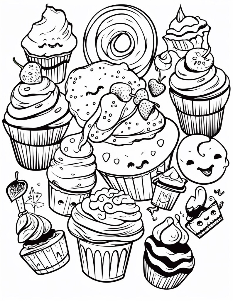 Malbuch mit süßen Leckereien | 99 Seiten mit Kawaii-Dessertmotiven (Digitaler Download) Bild 18
