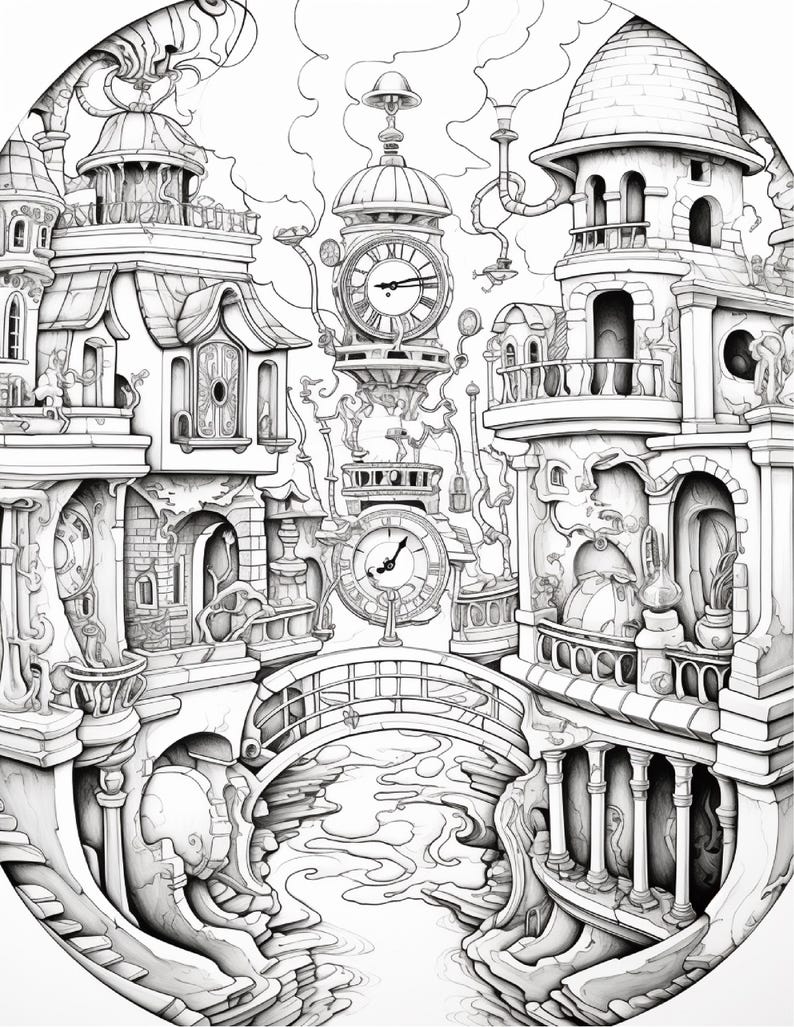Fantasy City Coloring Book | Whimsical Rainbow Pages, Magical World (PDF Download) image 18