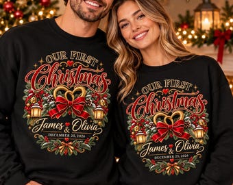 Personalized Couple Christmas Sweatshirt, Our First Christmas 2026, Newlywed Gift