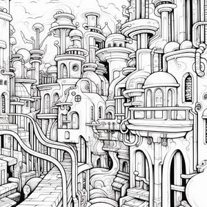 Fantasy City Coloring Book | Whimsical Rainbow Pages, Magical World (PDF Download) image 20