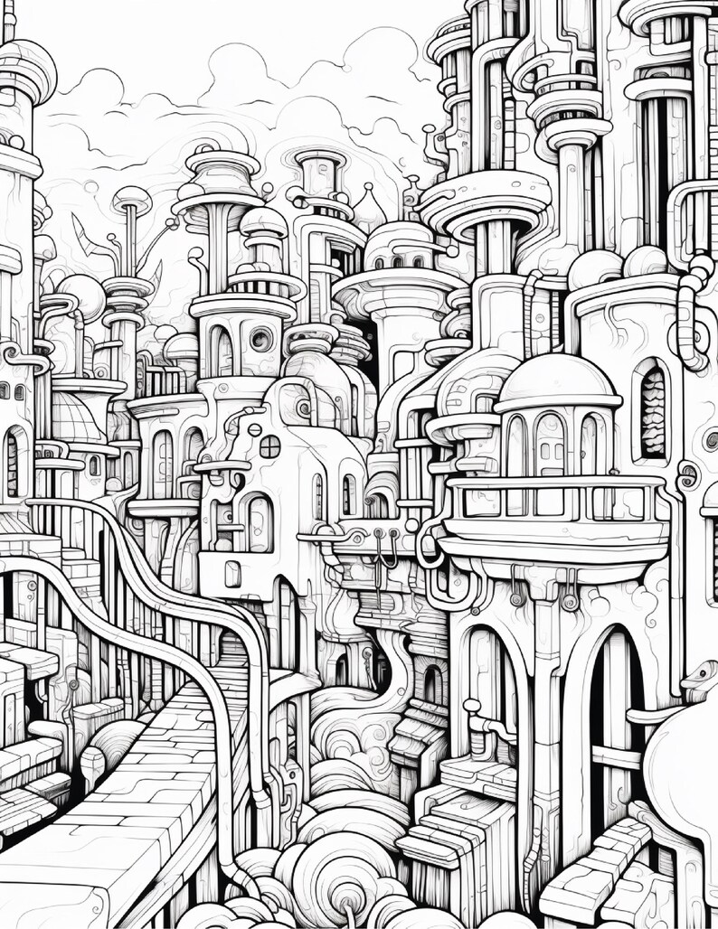 Fantasy City Coloring Book | Whimsical Rainbow Pages, Magical World (PDF Download) image 20