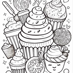 Malbuch mit süßen Leckereien | 99 Seiten mit Kawaii-Dessertmotiven (Digitaler Download) Bild 20