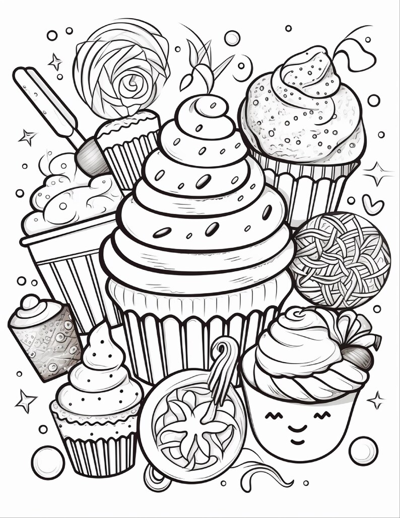 Malbuch mit süßen Leckereien | 99 Seiten mit Kawaii-Dessertmotiven (Digitaler Download) Bild 20