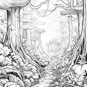 Målarbok i den magiska skogen | 320 sidor med djärva fantasisvampmönster (digital nedladdning) bild 7