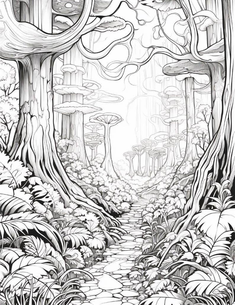 Målarbok i den magiska skogen | 320 sidor med djärva fantasisvampmönster (digital nedladdning) bild 7
