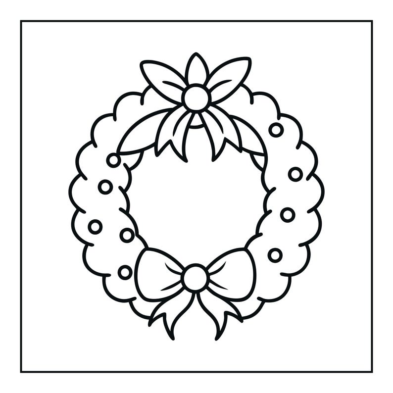 Peut inclure: Une illustration en noir et blanc au trait repr&eacute;sentant une couronne circulaire. La couronne pr&eacute;sente un bord festonn&eacute;, de petits accents circulaires r&eacute;partis autour de l'anneau et deux n&oelig;uds sym&eacute;triques plac&eacute;s en haut et en bas du cadre.