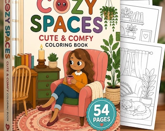 Cozy Spaces Coloring Book | 54 Home Interiors (Digital PDF)
