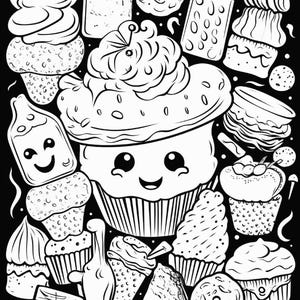 Malbuch mit süßen Leckereien | 99 Seiten mit Kawaii-Dessertmotiven (Digitaler Download) Bild 17