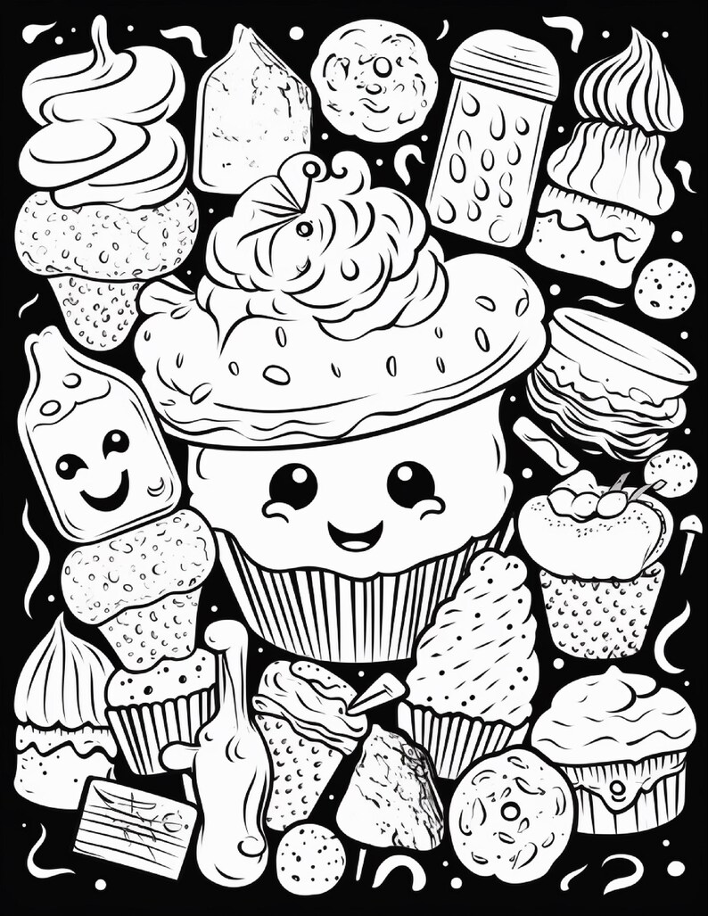 Malbuch mit süßen Leckereien | 99 Seiten mit Kawaii-Dessertmotiven (Digitaler Download) Bild 17