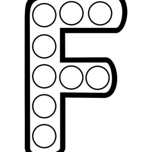 A black and white outline of the uppercase letter F featuring blank circles along the vertical stem and horizontal arms.