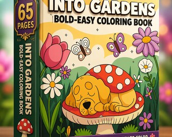 Kolorowanka "Into Gardens Bold Easy" | Szczeniaki, kwiaty, motyle (pobierz cyfrowy plik PDF)