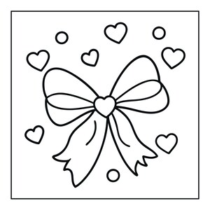Peut inclure: Une illustration en noir et blanc au trait repr&eacute;sentant un n&oelig;ud d&eacute;coratif central avec un c&oelig;ur au milieu. Le motif est entour&eacute; de plusieurs petits c&oelig;urs et de points circulaires, le tout enferm&eacute; dans un cadre carr&eacute; simple.