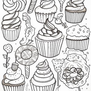 Malbuch mit süßen Leckereien | 99 Seiten mit Kawaii-Dessertmotiven (Digitaler Download) Bild 14