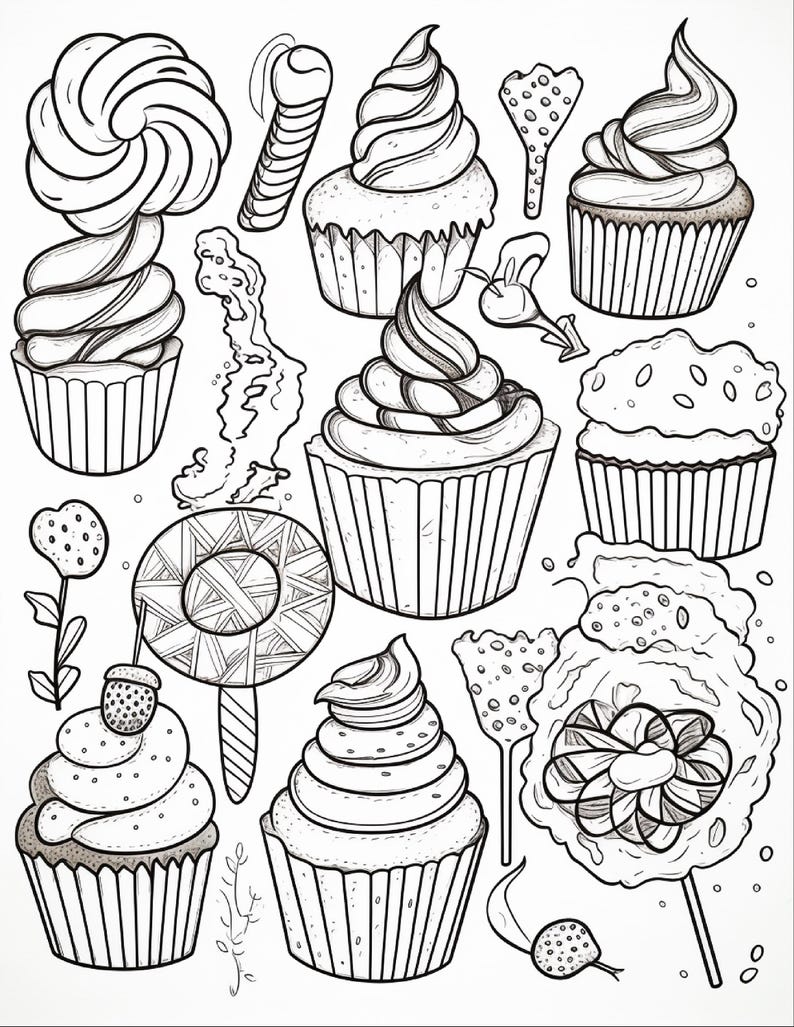Malbuch mit süßen Leckereien | 99 Seiten mit Kawaii-Dessertmotiven (Digitaler Download) Bild 14