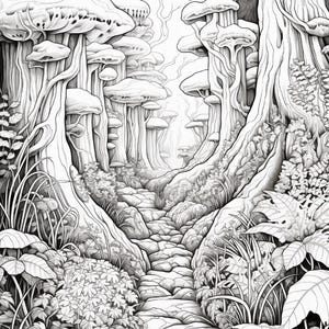 Målarbok i den magiska skogen | 320 sidor med djärva fantasisvampmönster (digital nedladdning) bild 11