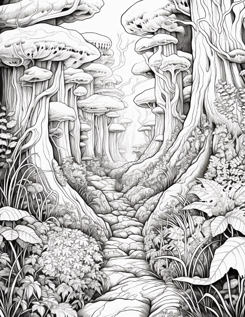 Målarbok i den magiska skogen | 320 sidor med djärva fantasisvampmönster (digital nedladdning) bild 11