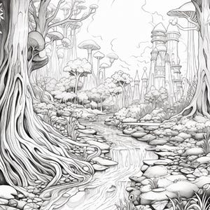Målarbok i den magiska skogen | 320 sidor med djärva fantasisvampmönster (digital nedladdning) bild 20