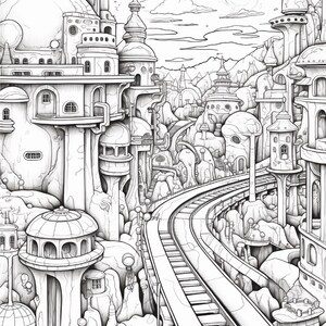 Fantasy City Coloring Book | Whimsical Rainbow Pages, Magical World (PDF Download) image 9