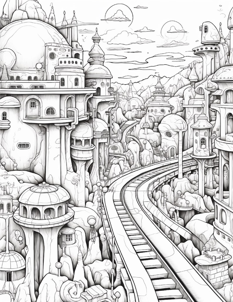 Fantasy City Coloring Book | Whimsical Rainbow Pages, Magical World (PDF Download) image 9