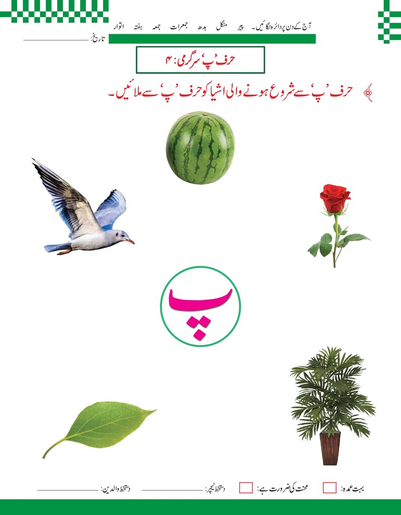 Urdu-alfabetet med bokstaven Alif-arbetsblad | Handstilsövning, handstilsigenkänning (148 PDF-sidor) bild 17