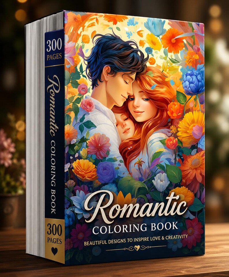 Romantic Couples Coloring Book | 300 Pages Floral Illustrations (Digital Download) image 1