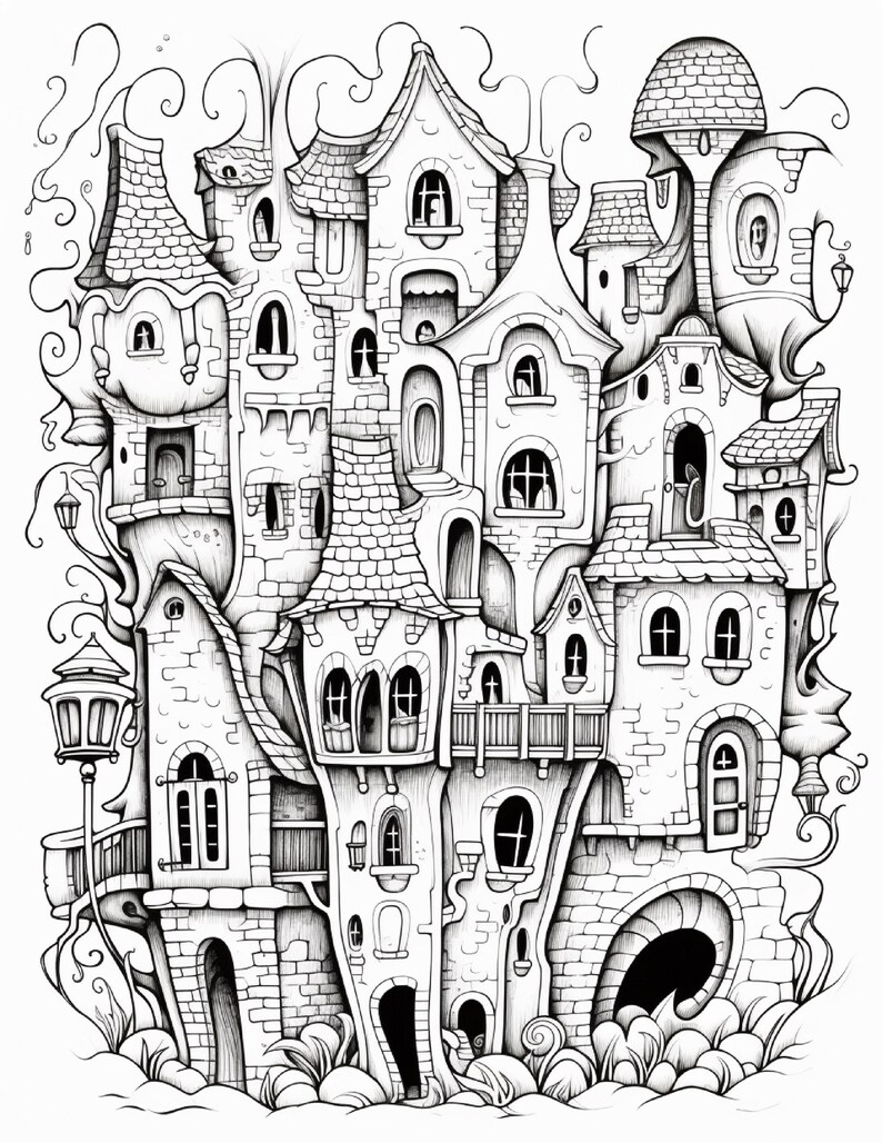 Fantasy City Coloring Book | Whimsical Rainbow Pages, Magical World (PDF Download) image 16