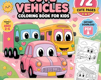 72 Vehicle Coloring Pages for Kids | Cars, Trucks, Construction (Digital Download)