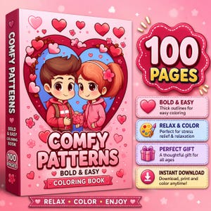 100 vrolijke en makkelijke kleurplaten | Kawaii liefdesboek voor stelletjes (digitale download) afbeelding 1