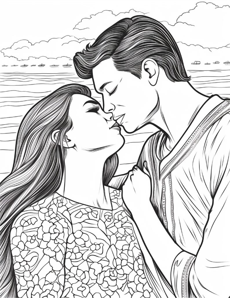 Romantic Couples Coloring Book | 300 Pages Floral Illustrations (Digital Download) image 8