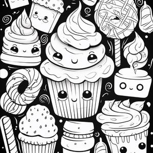 Malbuch mit süßen Leckereien | 99 Seiten mit Kawaii-Dessertmotiven (Digitaler Download) Bild 15
