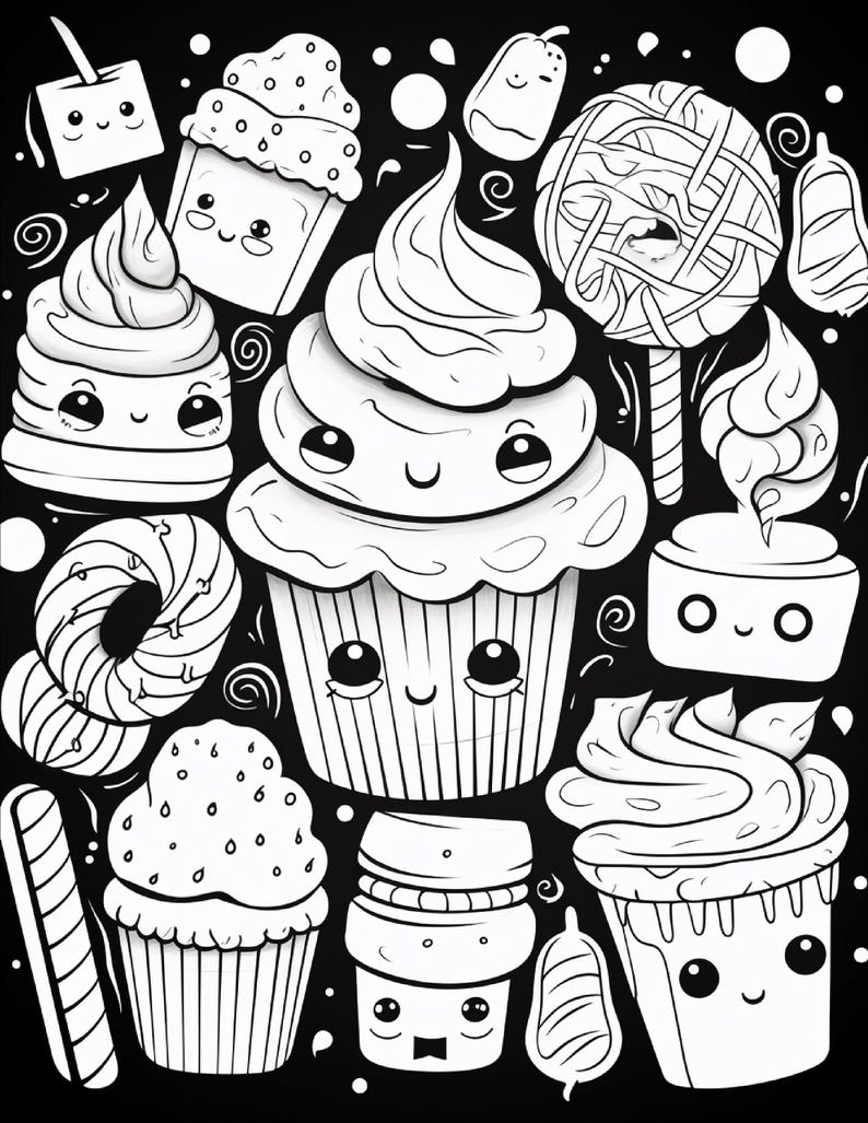 Malbuch mit süßen Leckereien | 99 Seiten mit Kawaii-Dessertmotiven (Digitaler Download) Bild 15